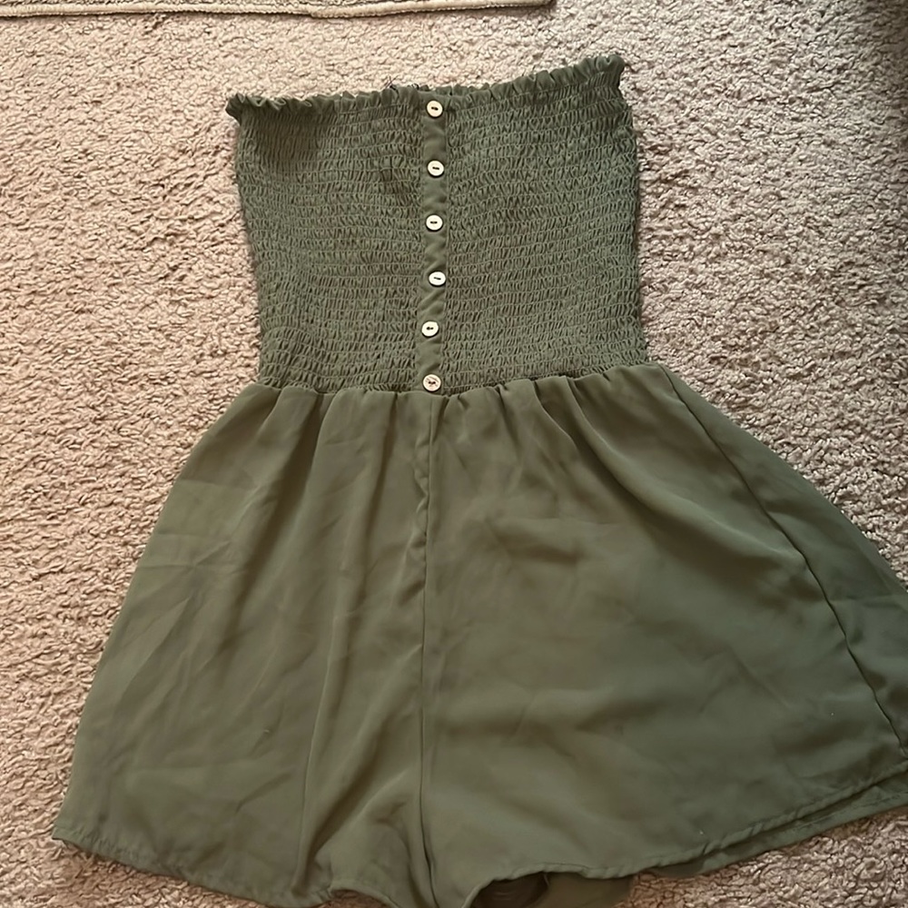 DARK GREEN STRAPLESS ROMPER